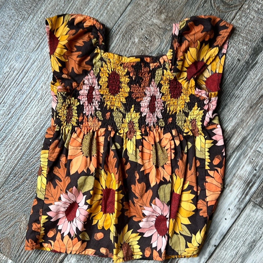 Girls shirred sunflower top